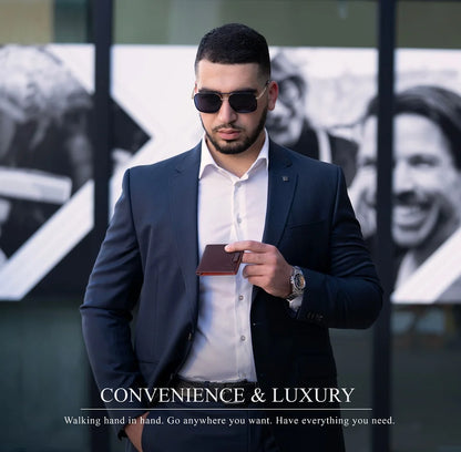 Elevate Your Style with the Slim Leather Bifold Wallet Featuring RFID Protection & Money Clip - Unmatched Elegance in Melted Chocolate for the Modern Man