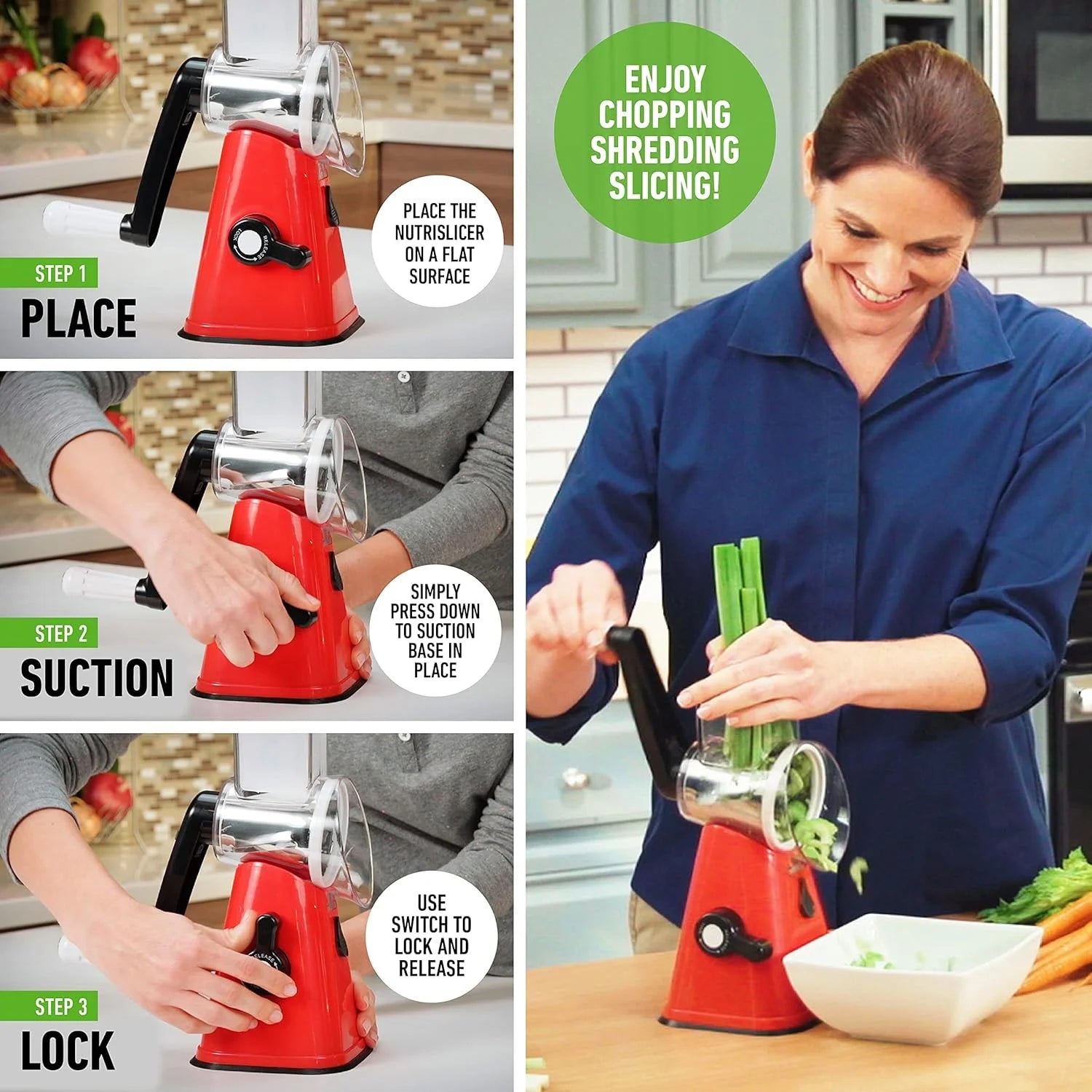 Revolutionize Your Cooking with the Stainless Steel Rotary Cheese Grater - Hand Crank, 3 Blades, Perfect Vegetable Slicer with Suction Base