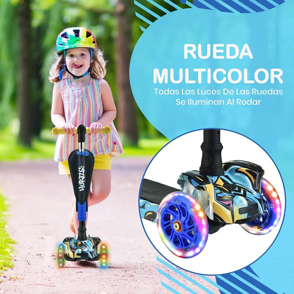 Exciting 3-Wheel Scooter with LED Lights - Adjustable Lean-To-Steer Handlebar and Foldable Seat for Fun Riding Experience - Perfect for Kids Ages 1-14!