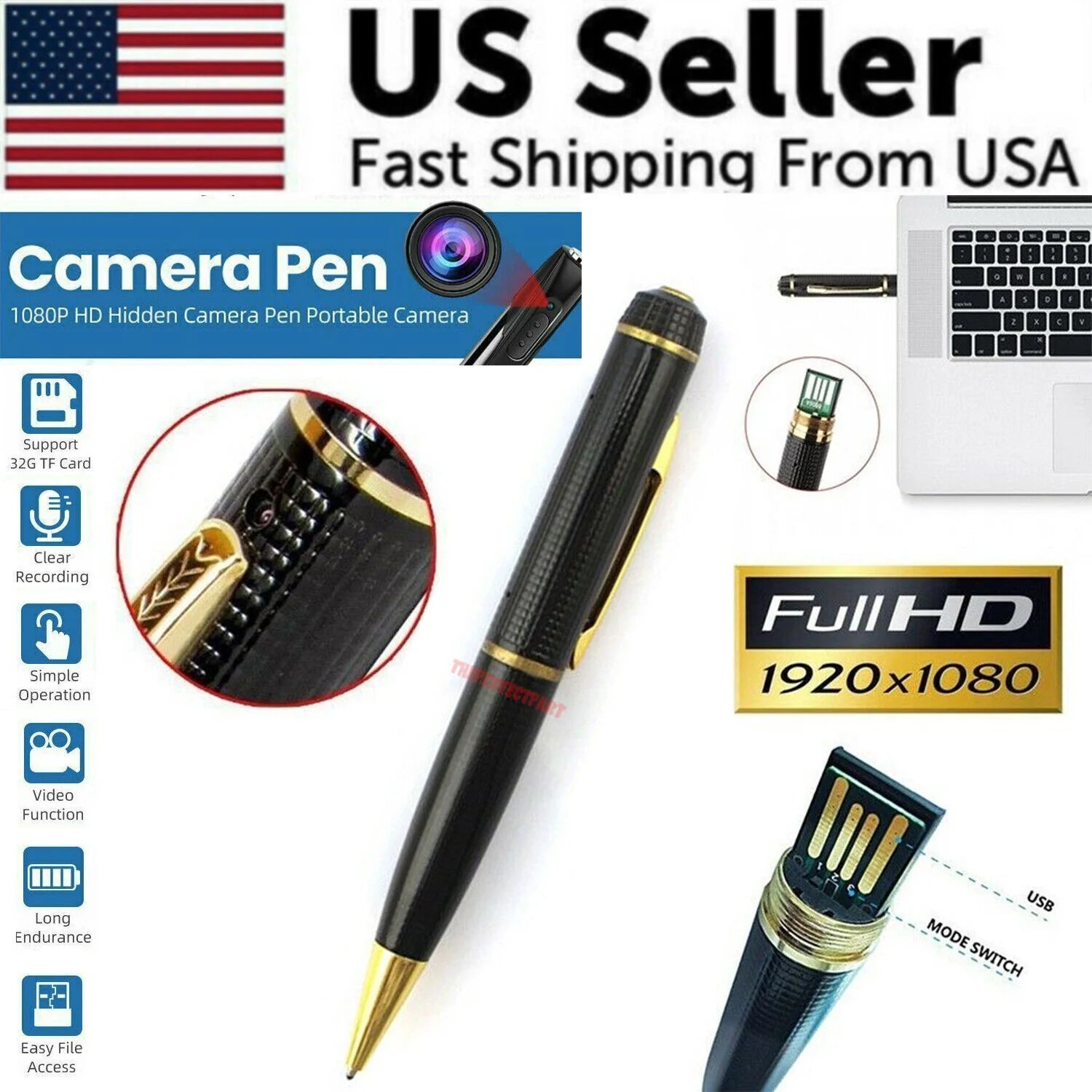 1080P HD Mini Pocket Pen Camera - Covert Body Video Recorder with USB Functionality
