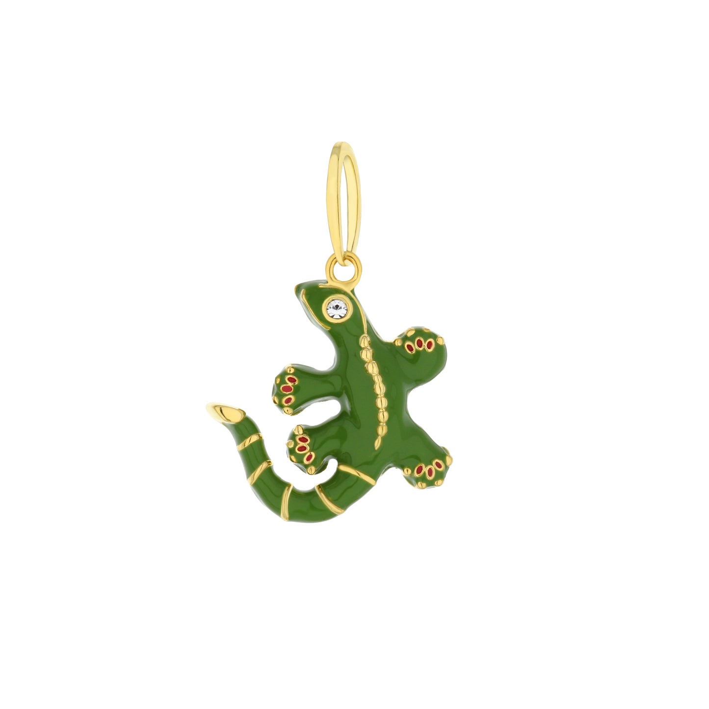 Exquisite 18k Gold-Plated Eau Gecko Pendant Necklace with Hand-Painted Green Enamel and Crystal Accents